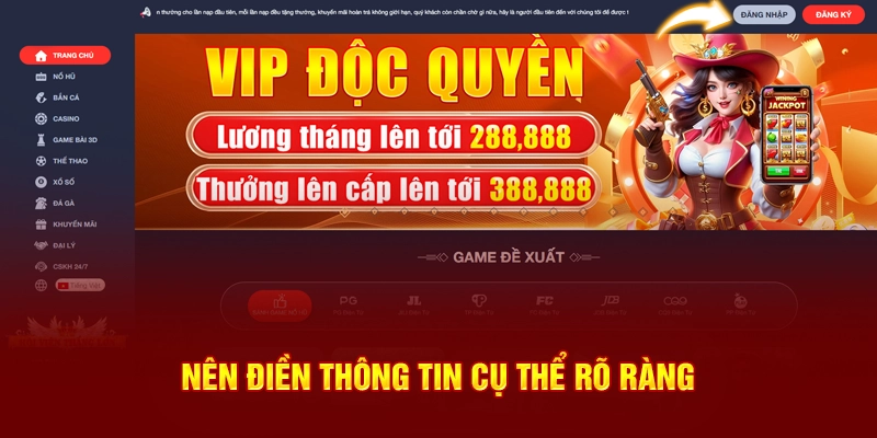 Nên điền thông tin cụ thể rõ ràng khi đăng nhập 789p